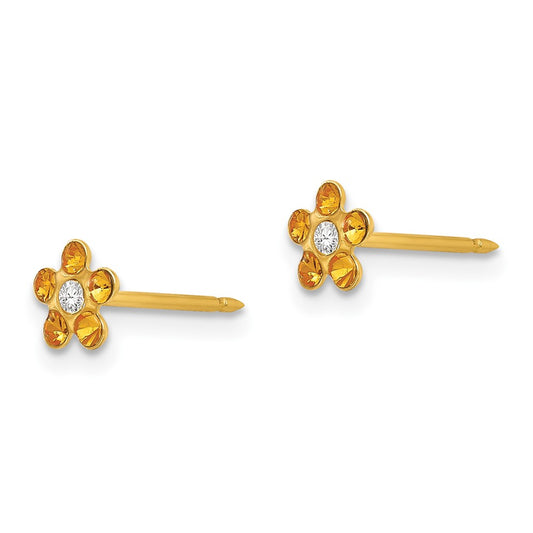 Inverness 14K Yellow Gold November Yellow Crystal Birthstone Flower Earrings