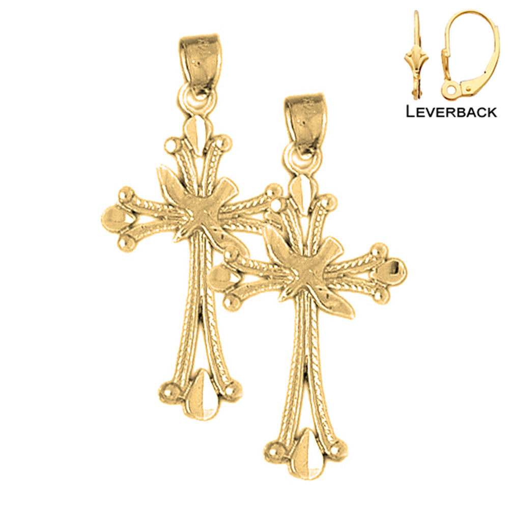 14K or 18K Gold Dove and Cross Earrings