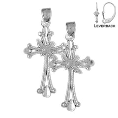 Sterling Silver 38mm Dove and Cross Earrings (White or Yellow Gold Plated)