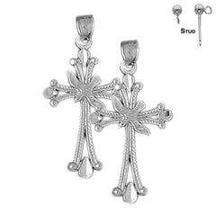 Sterling Silver 38mm Dove and Cross Earrings (White or Yellow Gold Plated)
