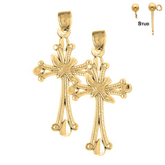 Sterling Silver 38mm Dove and Cross Earrings (White or Yellow Gold Plated)