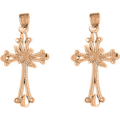 14K or 18K Gold 38mm Dove and Cross Earrings