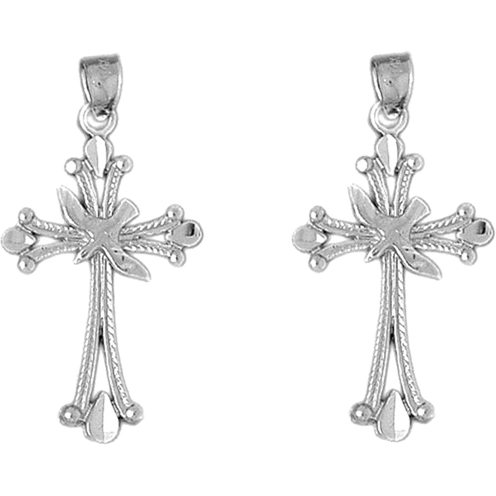 14K or 18K Gold 38mm Dove and Cross Earrings