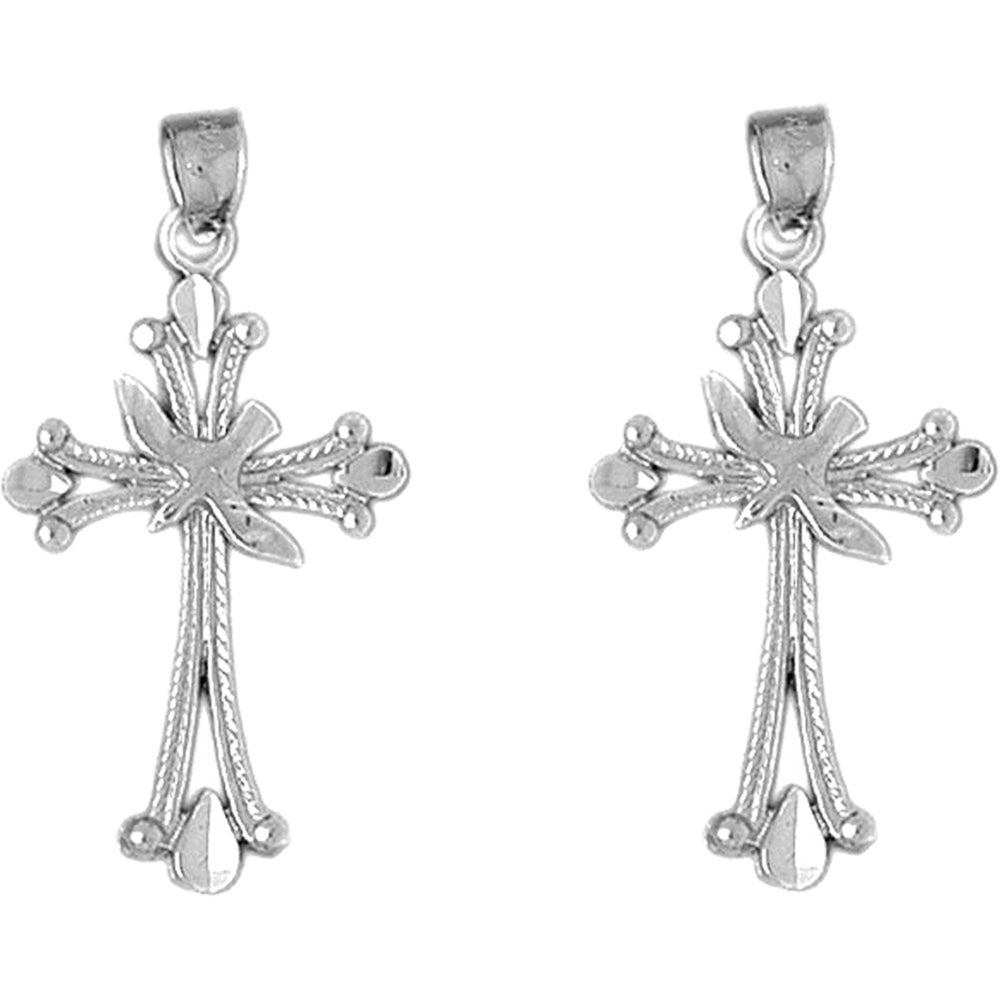 Sterling Silver 38mm Dove and Cross Earrings