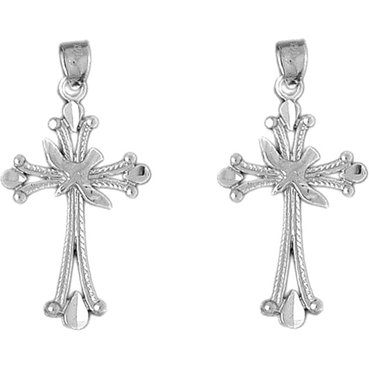 Sterling Silver 38mm Dove and Cross Earrings