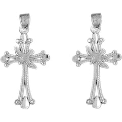 Sterling Silver 38mm Dove and Cross Earrings