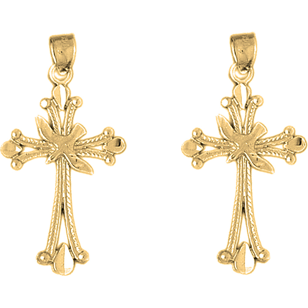 14K or 18K Gold 38mm Dove and Cross Earrings