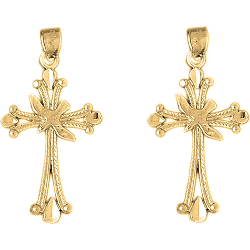 Yellow Gold-plated Silver 38mm Dove and Cross Earrings