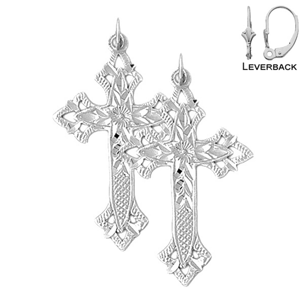 Sterling Silver 39mm Passion Cross Earrings (White or Yellow Gold Plated)