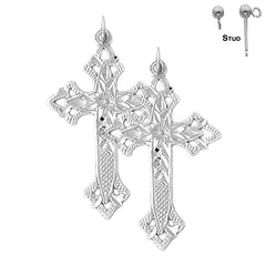 Sterling Silver 39mm Passion Cross Earrings (White or Yellow Gold Plated)
