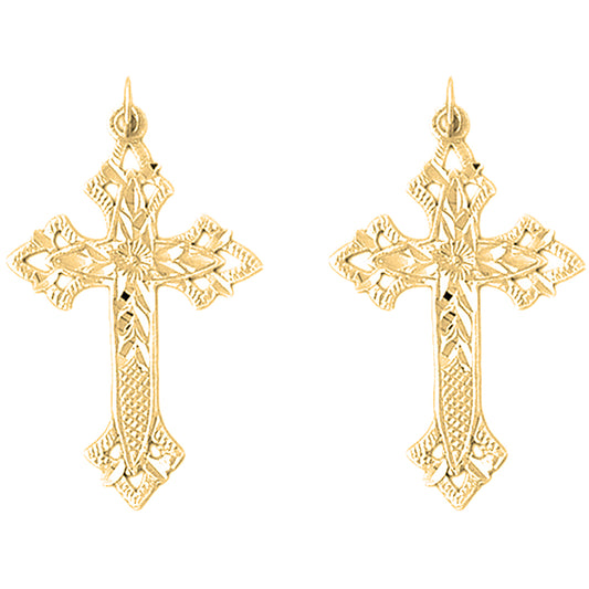Yellow Gold-plated Silver 39mm Passion Cross Earrings
