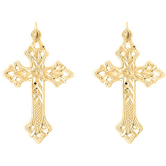 Yellow Gold-plated Silver 39mm Passion Cross Earrings