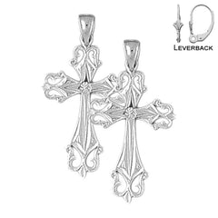 Sterling Silver 35mm Passion Cross Earrings (White or Yellow Gold Plated)