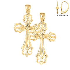 Sterling Silver 35mm Passion Cross Earrings (White or Yellow Gold Plated)