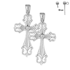 Sterling Silver 35mm Passion Cross Earrings (White or Yellow Gold Plated)