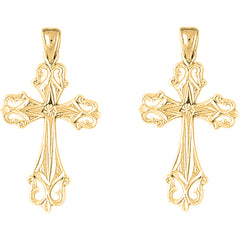 Yellow Gold-plated Silver 35mm Passion Cross Earrings