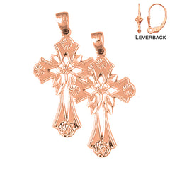 14K or 18K Gold Floral Cross Earrings