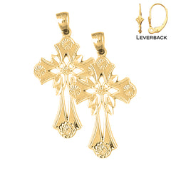 Sterling Silver 37mm Floral Cross Earrings (White or Yellow Gold Plated)