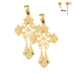 Pendientes de cruz floral de plata de ley de 37 mm (chapados en oro blanco o amarillo)