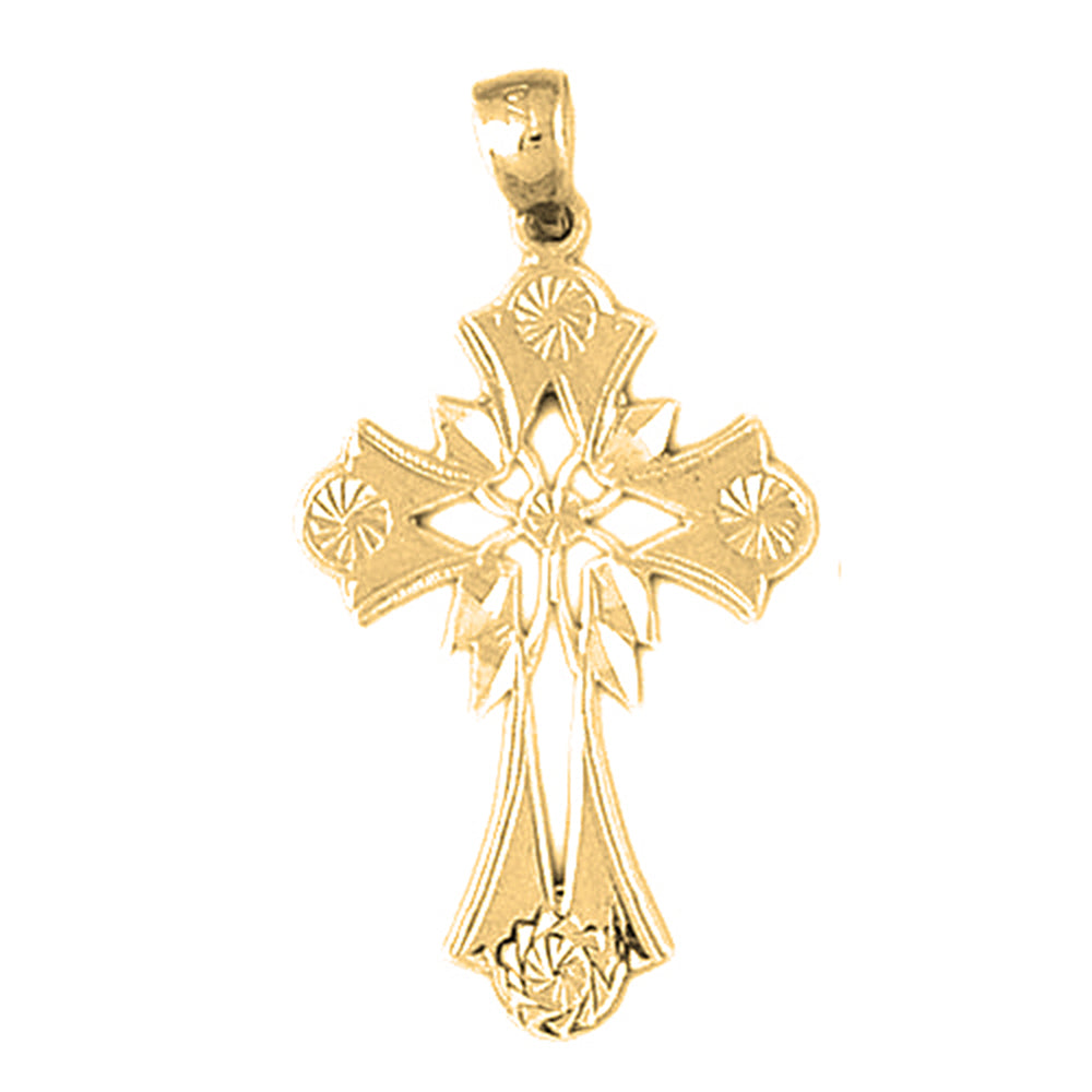 14K or 18K Gold Floral Cross Pendant