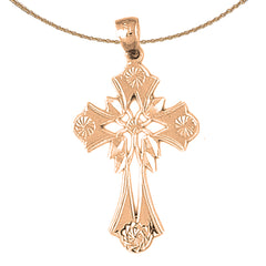 14K or 18K Gold Floral Cross Pendant