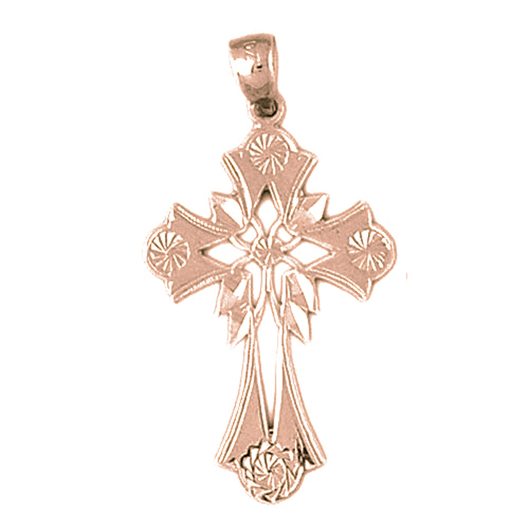 14K or 18K Gold Floral Cross Pendant