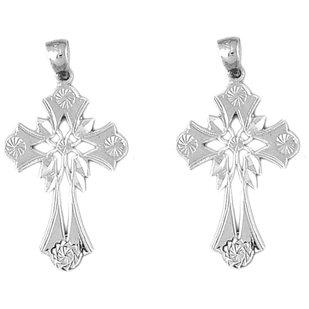 Sterling Silver 37mm Floral Cross Earrings