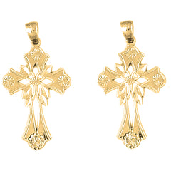 Yellow Gold-plated Silver 37mm Floral Cross Earrings