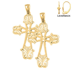 Sterling Silver 46mm Passion Cross Earrings (White or Yellow Gold Plated)