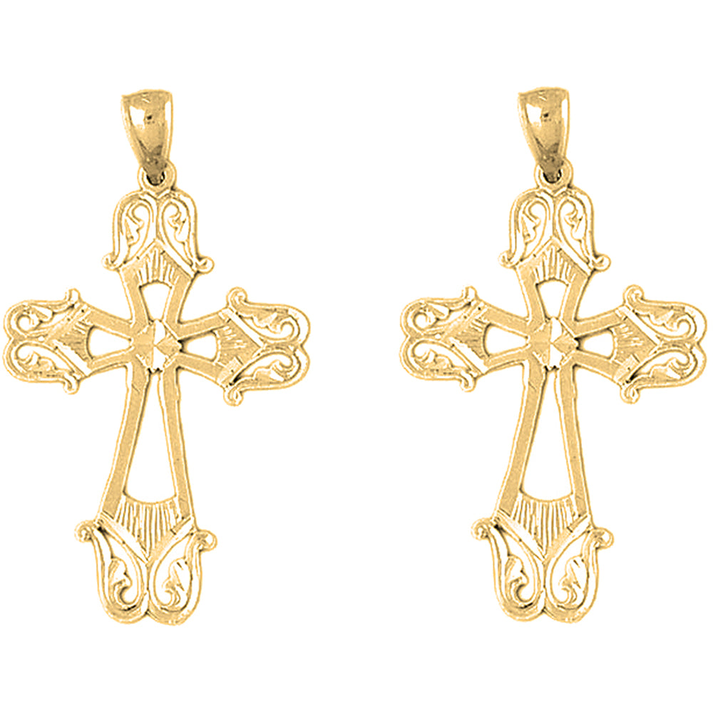 Yellow Gold-plated Silver 46mm Passion Cross Earrings
