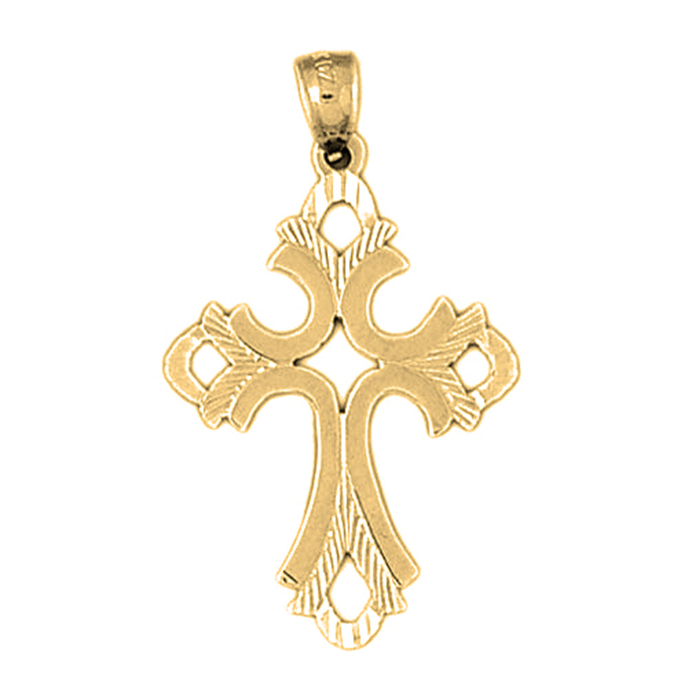 14K or 18K Gold Budded Cross Pendant