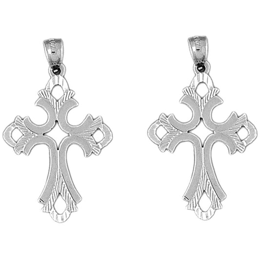 Sterling Silver 36mm Budded Cross Earrings