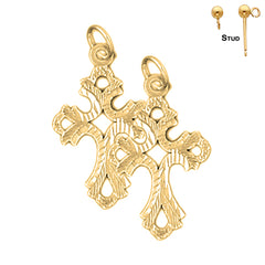 Sterling Silver 27mm Budded Cross Earrings (White or Yellow Gold Plated)