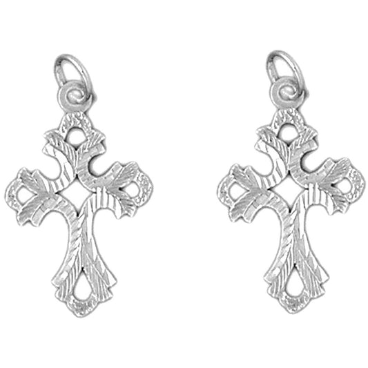 Sterling Silver 27mm Budded Cross Earrings