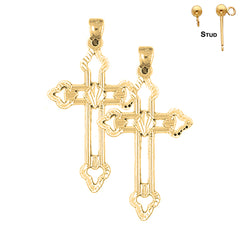 Sterling Silver 42mm Budded Cross Earrings (White or Yellow Gold Plated)