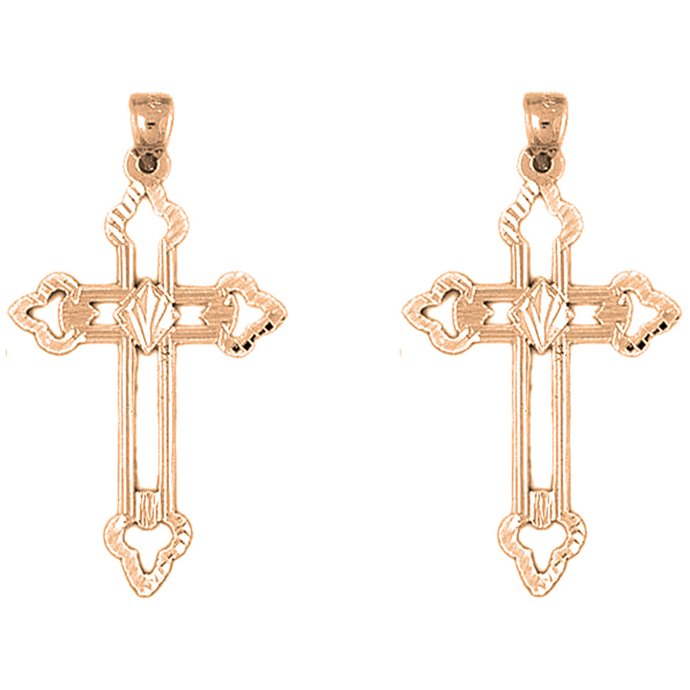 14K or 18K Gold 42mm Budded Cross Earrings