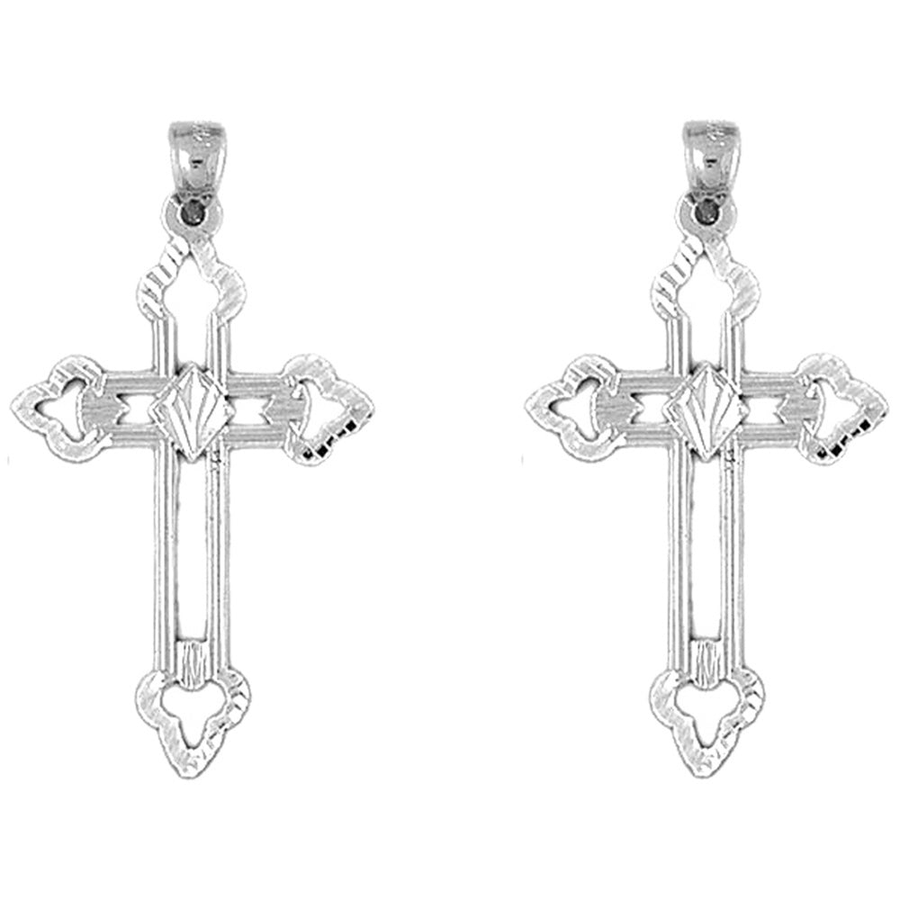 Sterling Silver 42mm Budded Cross Earrings