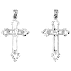 Sterling Silver 42mm Budded Cross Earrings