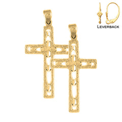 Sterling Silver 39mm Latin Cross Earrings (White or Yellow Gold Plated)