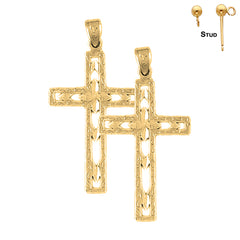 Sterling Silver 39mm Latin Cross Earrings (White or Yellow Gold Plated)