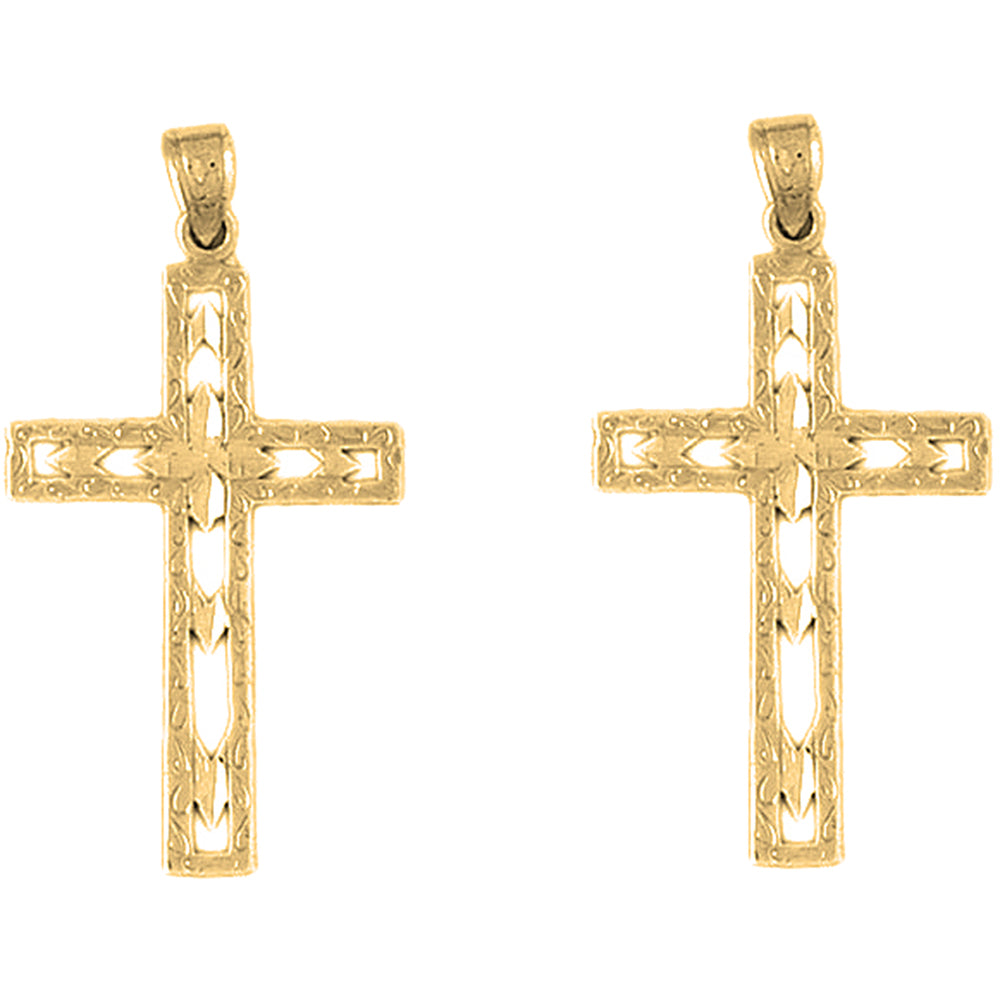 Yellow Gold-plated Silver 39mm Latin Cross Earrings