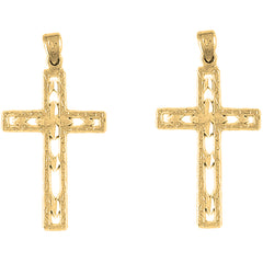 Yellow Gold-plated Silver 39mm Latin Cross Earrings