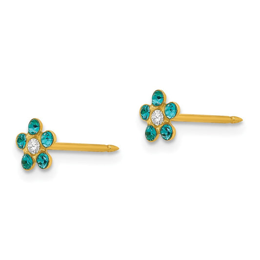 Inverness 14K Yellow Gold December Blue Crystal Birthstone Flower Earrings