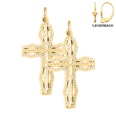 Sterling Silver 33mm Cross Earrings (White or Yellow Gold Plated)