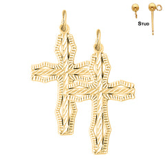 Sterling Silver 33mm Cross Earrings (White or Yellow Gold Plated)