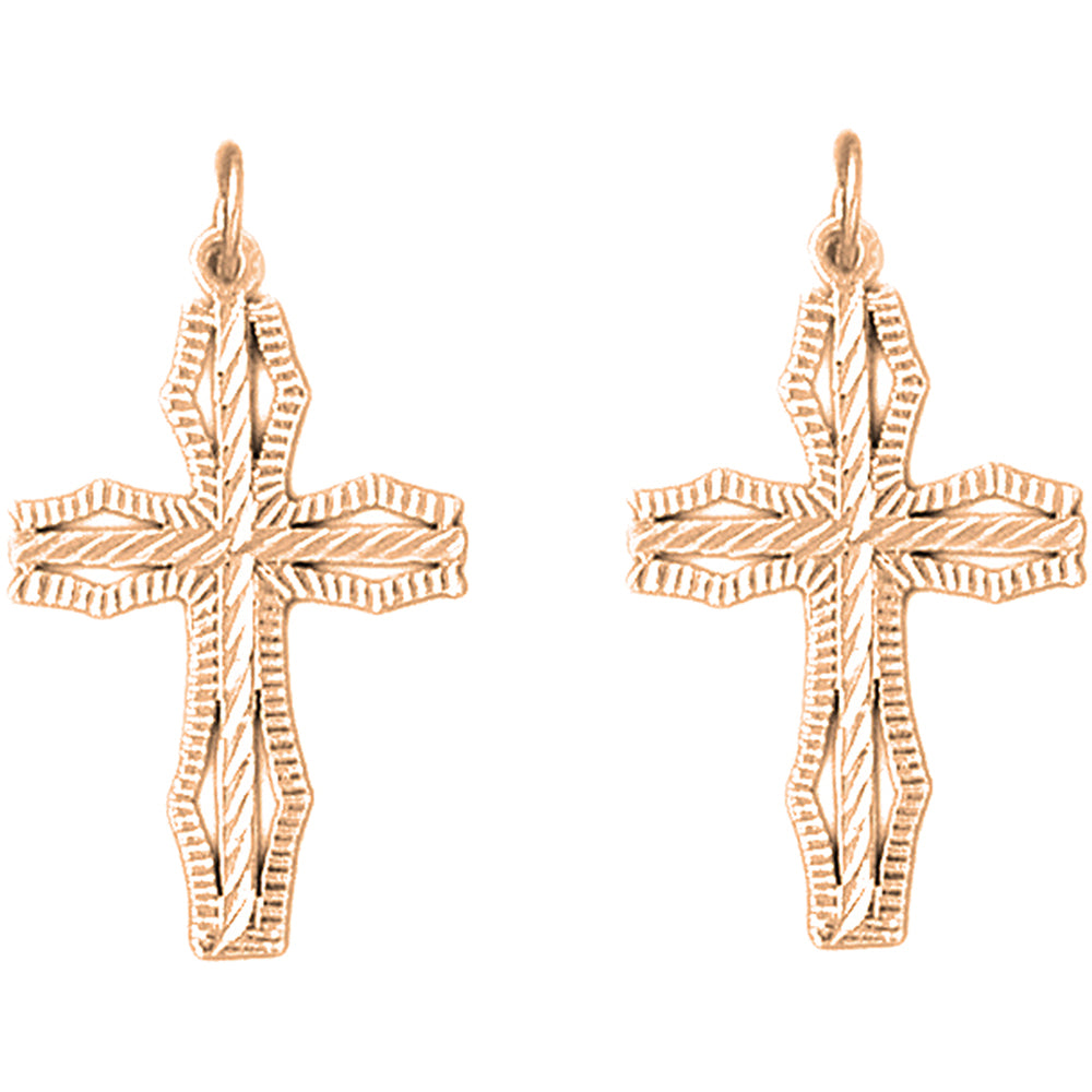 14K or 18K Gold 33mm Cross Earrings