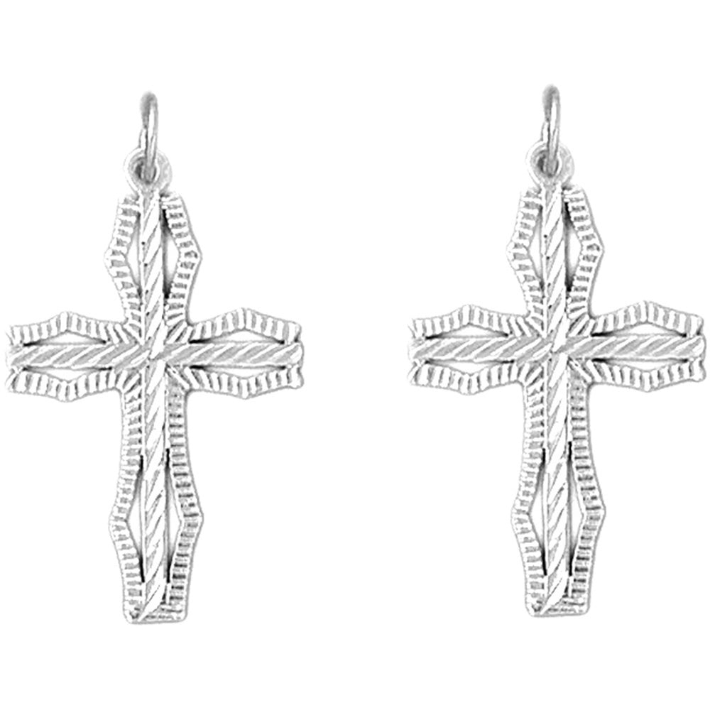 Sterling Silver 33mm Cross Earrings