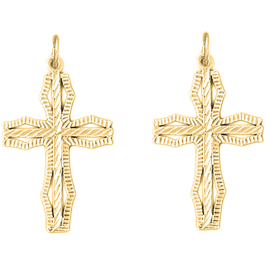 Yellow Gold-plated Silver 33mm Cross Earrings