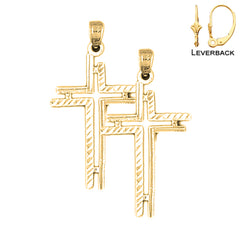 Sterling Silver 36mm Cross Earrings (White or Yellow Gold Plated)