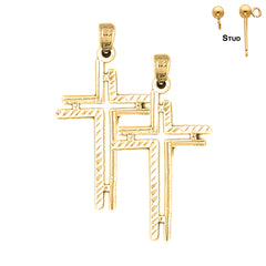 Sterling Silver 36mm Cross Earrings (White or Yellow Gold Plated)